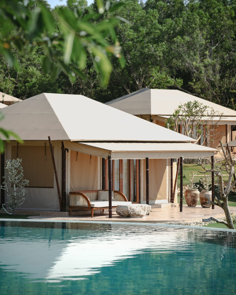 Tent suite with private pool and terrace at a luxury retreat in Bali.